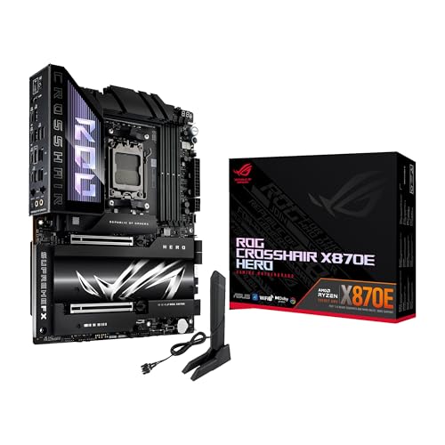 ASUS ROG Crosshair X870E Hero AMD X870E AM5 ATX Motherboard  Advanced AI PC Ready  18 2 2 Power Stages  DDR5  PCIe  5 0  5X M 2  Wi Fi 7  USB4   AI Overclocking  Core Flex  PCIe Slot Q Release Slim