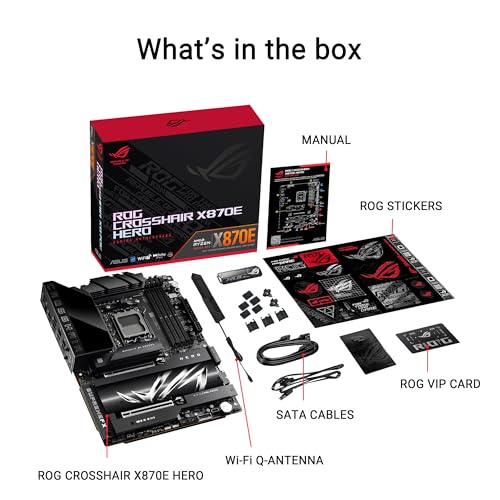 ASUS ROG Crosshair X870E Hero AMD X870E AM5 ATX Motherboard  Advanced AI PC Ready  18 2 2 Power Stages  DDR5  PCIe  5 0  5X M 2  Wi Fi 7  USB4   AI Overclocking  Core Flex  PCIe Slot Q Release Slim
