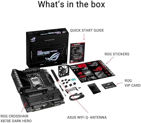 ASUS ROG Crosshair X870E Dark Hero ATX Motherboard  20 2 2 Power Stages  DDR5 Slots  PCIe  5 0  Five M 2 Slots  3D VC M 2 heatsink  USB4   AI Cache Boost  PCIe Slot Q Release  AIO Q Connector