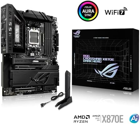ASUS ROG Crosshair X870E Dark Hero ATX Motherboard  20 2 2 Power Stages  DDR5 Slots  PCIe  5 0  Five M 2 Slots  3D VC M 2 heatsink  USB4   AI Cache Boost  PCIe Slot Q Release  AIO Q Connector