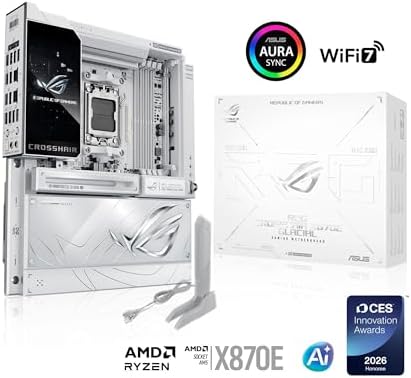 ASUS ROG Crosshair X870E Glacial AM5 E ATX Motherboard  DDR5  DIMM Fit  WiFi 7  PCIe 5 0  7X M 2  2X 10Gb LAN  5  LCD  AIO Q Connector  AI Cache Boost