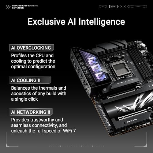 ASUS ROG Crosshair X870E Hero AMD X870E AM5 ATX Motherboard  Advanced AI PC Ready  18 2 2 Power Stages  DDR5  PCIe  5 0  5X M 2  Wi Fi 7  USB4   AI Overclocking  Core Flex  PCIe Slot Q Release Slim