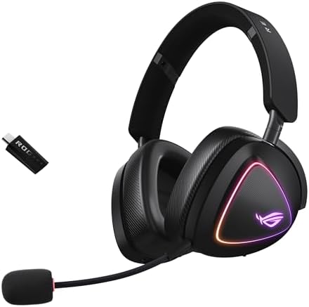 ASUS ROG Delta II Wireless Gaming Headset with Detachable Mic   Tri Mode  BT  2 4GHz  3 5mm   50mm Titanium Plated Drivers  110Hr Battery  Lightweight  for PC  PS5  PS4  Xbox  Switch  Mobile   Black