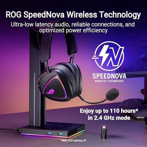 ASUS ROG Delta II Wireless Gaming Headset with Detachable Mic   Tri Mode  BT  2 4GHz  3 5mm   50mm Titanium Plated Drivers  110Hr Battery  Lightweight  for PC  PS5  PS4  Xbox  Switch  Mobile   Black