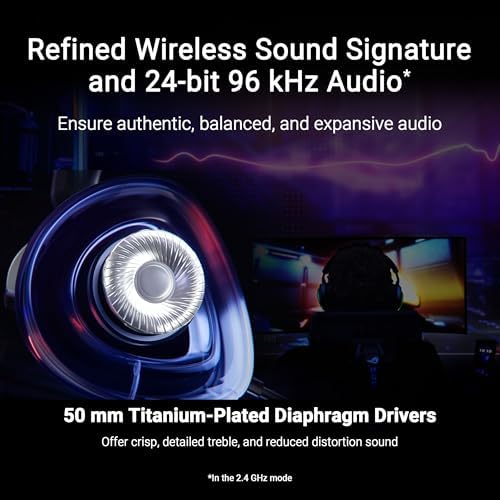 ASUS ROG Delta II Wireless Gaming Headset with Detachable Mic   Tri Mode  BT  2 4GHz  3 5mm   50mm Titanium Plated Drivers  110Hr Battery  Lightweight  for PC  PS5  PS4  Xbox  Switch  Mobile   Black