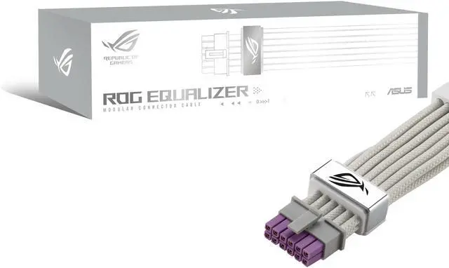 ASUS ROG Equalizer White Edition 12V 2x6 PCIe Cable  ATX 3 1 & PCIe 5 1  Load Balance PSU to ROG Equalizer Power  Reduction of Current Variation  Enhanced Graphics Card Protection   3 Year Warranty