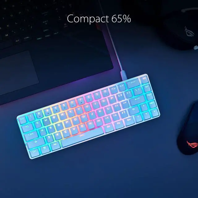 ASUS ROG Falchion Ace 65  RGB Compact Gaming Mechanical Keyboard  Lubed ROG NX Red Switches & Switch Stabilizers  Sound Dampening Foam  PBT Keycaps  Wired with KVM  Three Angles  Cover Case Black