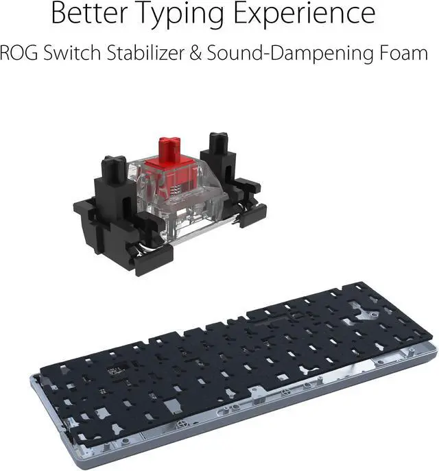 ASUS ROG Falchion Ace 65  RGB Compact Gaming Mechanical Keyboard  Lubed ROG NX Red Switches & Switch Stabilizers  Sound Dampening Foam  PBT Keycaps  Wired with KVM  Three Angles  Cover Case Black