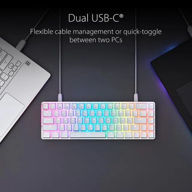 ASUS ROG Falchion Ace 65  RGB Compact Gaming Mechanical Keyboard  Lubed ROG NX Red Switches & Switch Stabilizers  Sound Dampening Foam  PBT Keycaps  Wired with KVM  Three Angles  Cover Case Black