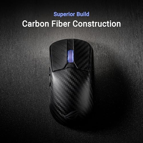 ASUS ROG Harpe Ace Extreme - Ratón inalámbrico para juegos de esports – Construcción de fibra de carbono, 1.66 oz ligero, conectividad de tres modos, 42K DPI, batería de hasta 70 horas, patines de