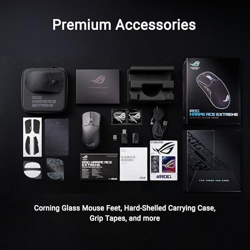 ASUS ROG Harpe Ace Extreme - Ratón inalámbrico para juegos de esports – Construcción de fibra de carbono, 1.66 oz ligero, conectividad de tres modos, 42K DPI, batería de hasta 70 horas, patines de