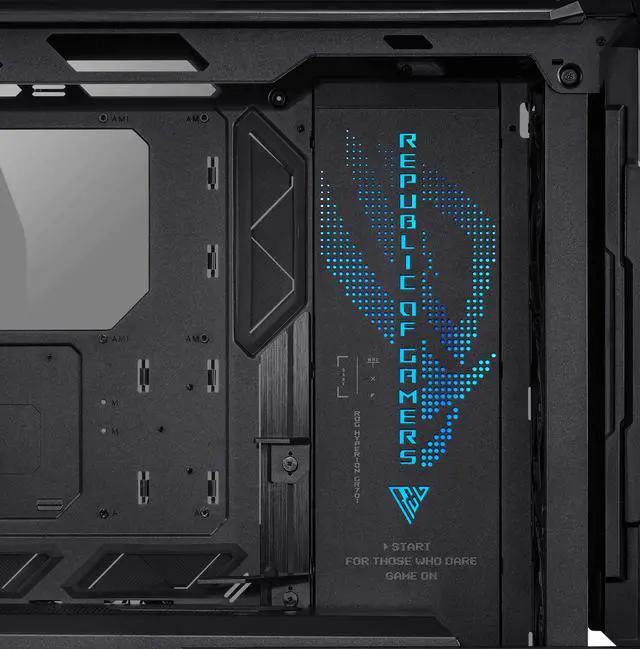 ASUS ROG Hyperion GR701 EATX full tower computer case with semi open structure  tool free side panels  supports up to 2 x 420mm radiators  built in graphics card holder 2x front panel Type C