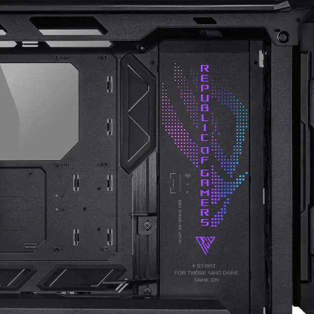 ASUS ROG Hyperion GR701 EATX full tower computer case with semi open structure  tool free side panels  supports up to 2 x 420mm radiators  built in graphics card holder 2x front panel Type C