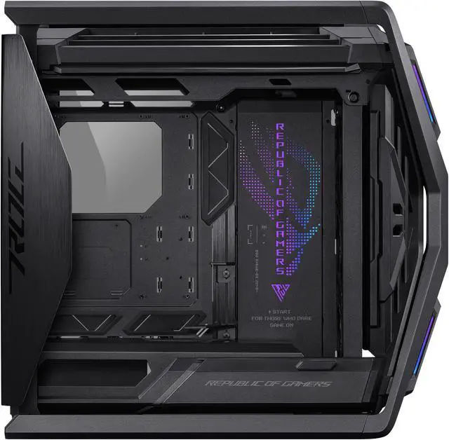 ASUS ROG Hyperion GR701 EATX full tower computer case with semi open structure  tool free side panels  supports up to 2 x 420mm radiators  built in graphics card holder 2x front panel Type C