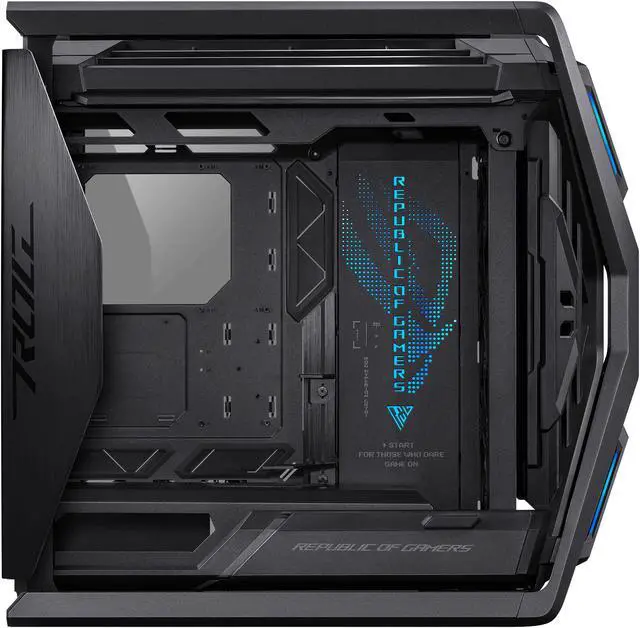 ASUS ROG Hyperion GR701 EATX full tower computer case with semi open structure  tool free side panels  supports up to 2 x 420mm radiators  built in graphics card holder 2x front panel Type C
