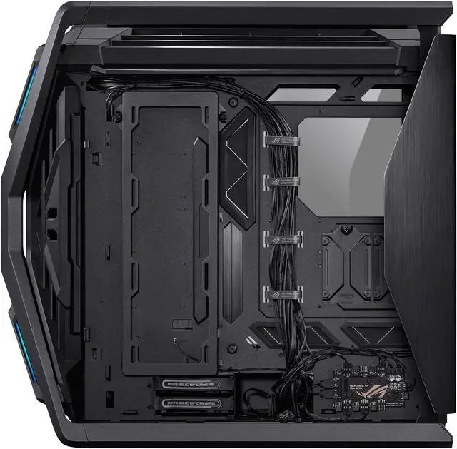 ASUS ROG Hyperion GR701 EATX full tower computer case with semi open structure  tool free side panels  supports up to 2 x 420mm radiators  built in graphics card holder 2x front panel Type C