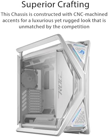 ASUS ROG Hyperion GR701 White EATX Gaming Case  High Airflow Design  Tool Free Side Panels  Pre Installed 4x140mm Fans  Supports 420mm Radiators  Built in GPU Holder  Front USB C  2 Year Warranty