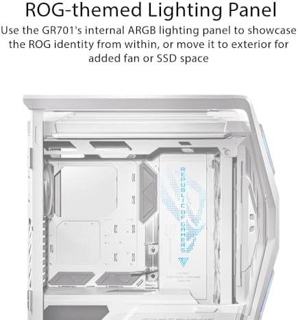 ASUS ROG Hyperion GR701 White EATX Gaming Case  High Airflow Design  Tool Free Side Panels  Pre Installed 4x140mm Fans  Supports 420mm Radiators  Built in GPU Holder  Front USB C  2 Year Warranty