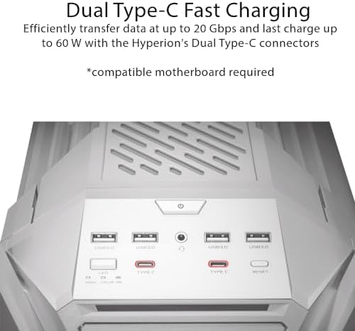 ASUS ROG Hyperion GR701 White EATX Gaming Case  High Airflow Design  Tool Free Side Panels  Pre Installed 4x140mm Fans  Supports 420mm Radiators  Built in GPU Holder  Front USB C  2 Year Warranty