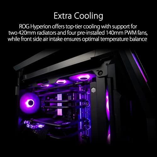 ASUS ROG Hyperion GR701 EATX Gaming Case  High Airflow Design  Tool Free Side Panels  Pre Installed 4x140mm Fans  Supports 420mm Radiators  Built in GPU Holder  Front USB Type C  2 Year Warranty