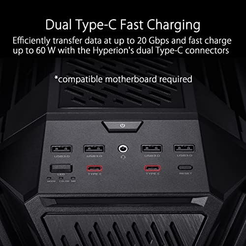 ASUS ROG Hyperion GR701 EATX Gaming Case  High Airflow Design  Tool Free Side Panels  Pre Installed 4x140mm Fans  Supports 420mm Radiators  Built in GPU Holder  Front USB Type C  2 Year Warranty