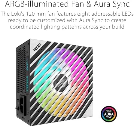 ASUS ROG Loki SFX L 850W Platinum  Fully Modular Power Supply  80  Platinum  Lambda A Certified  120mm PWM ARGB Fan  Aura Sync  ATX 3 0 Compatible  PCIe 5 0 Ready  10 Year Warranty 