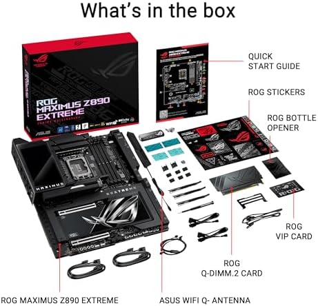 ASUS ROG MAXIMUS Z890 EXTREME Intel  Z890 LGA 1851 E ATX motherboard  Advanced AI PC ready  24 2 1 2 stages  DDR5  WiFi7  2 5G/10G LAN  PCIe  5 0 M 2  Thunderbolt  5  USB Type C   AI OC  5  LCD Screen