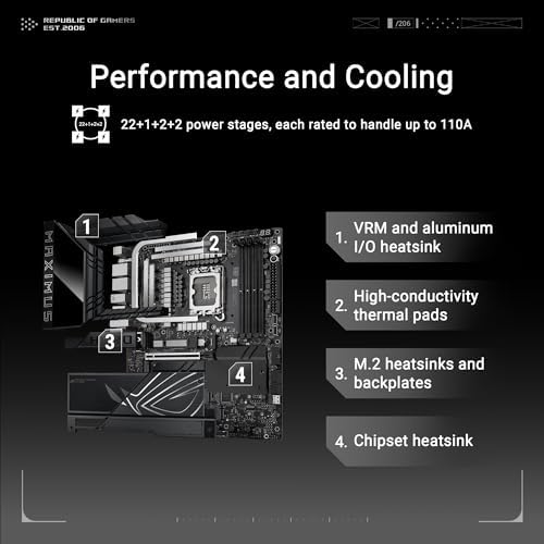 ASUS ROG Maximus Z890 Hero Intel  Z890 LGA 1851 ATX Motherboard  Advanced AI PC Ready  22 2 1 2 Stages  DDR5  WiFi 7  3X PCIe  5 0 M 2  Thunderbolt  4  USB Type C   AI Overclocking/Cooling/Networking