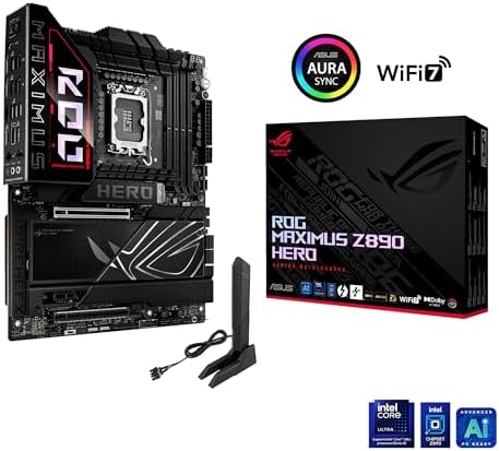 ASUS ROG Maximus Z890 Hero Intel Z890 LGA1851 DDR5 9200 HDMI 2xUSB4 6X M2 USB3 2 WiFi 7   BT Aura RGB 5Gbit   2 5Gbit LAN ATX 22 1 2 2 Power Phases  Motherboard