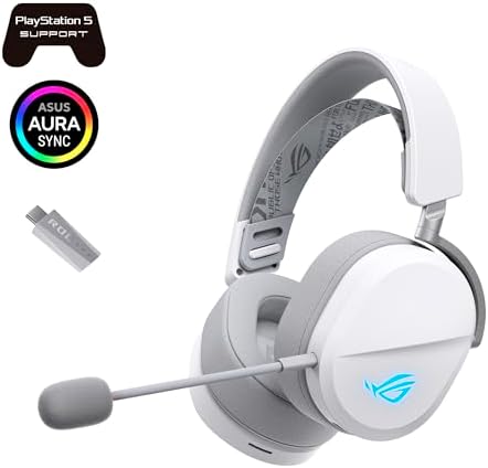 ASUS ROG Pelta Wireless Gaming Headset with Detachable Mic   Tri Mode  BT  2 4GHz  USB C  50mm Titanium Plated Drivers  70Hr Battery  Ergonomic  Lightweight  for PC  PS5  PS4  Switch  Mobile   White
