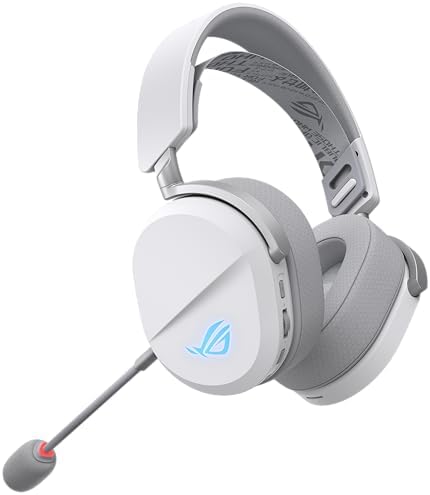 ASUS ROG Pelta Wireless Gaming Headset with Detachable Mic   Tri Mode  BT  2 4GHz  USB C  50mm Titanium Plated Drivers  70Hr Battery  Ergonomic  Lightweight  for PC  PS5  PS4  Switch  Mobile   White