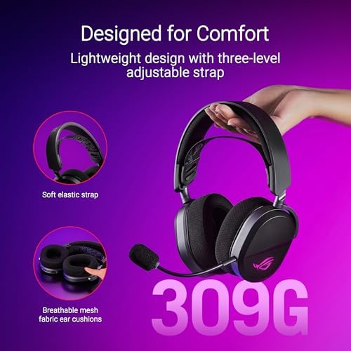 ASUS ROG Pelta Wireless Gaming Headset with Detachable Mic   Tri Mode  BT  2 4GHz  USB C  50mm Titanium Plated Drivers  70Hr Battery  Ergonomic  Lightweight  for PC  PS5  PS4  Switch  Mobile   Black