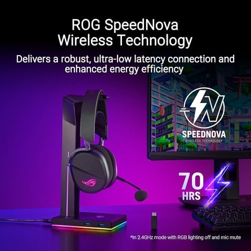 ASUS ROG Pelta Wireless Gaming Headset with Detachable Mic   Tri Mode  BT  2 4GHz  USB C  50mm Titanium Plated Drivers  70Hr Battery  Ergonomic  Lightweight  for PC  PS5  PS4  Switch  Mobile   Black