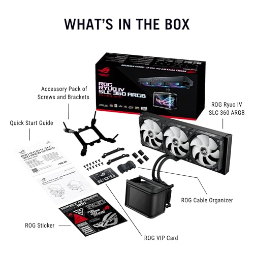 ASUS ROG RYUO IV SLC 360 ARGB All in one CPU Liquid Cooler Shortened tubing  Curved 6 67 inch AMOLED Display Supports 3D Effect Video or Customized System Information  6 Year Warranty