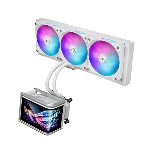 ASUS ROG RYUO IV SLC 360 ARGB White Edition All in one CPU Liquid Cooler  Shortened tubing for Clean Aesthetic  Movable Curved 6 67 inch Display  6 Year Warranty