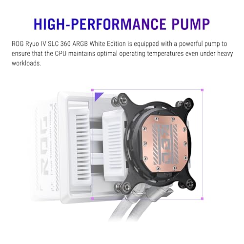 ASUS ROG RYUO IV SLC 360 ARGB White Edition All in one CPU Liquid Cooler  Shortened tubing for Clean Aesthetic  Movable Curved 6 67 inch Display  6 Year Warranty