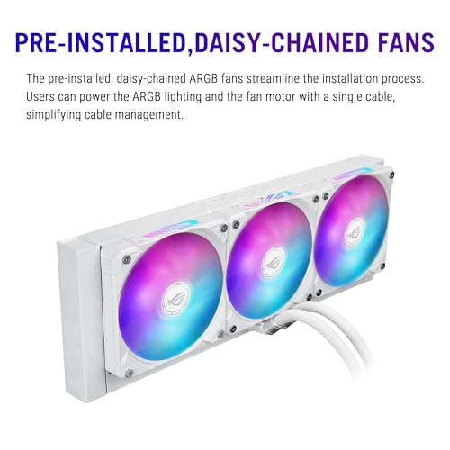 ASUS ROG RYUO IV SLC 360 ARGB White Edition All in one CPU Liquid Cooler  Shortened tubing for Clean Aesthetic  Movable Curved 6 67 inch Display  6 Year Warranty