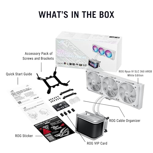 ASUS ROG RYUO IV SLC 360 ARGB White Edition All in one CPU Liquid Cooler  Shortened tubing for Clean Aesthetic  Movable Curved 6 67 inch Display  6 Year Warranty