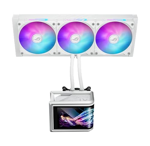 ASUS ROG RYUO IV SLC 360 ARGB White Edition All in one CPU Liquid Cooler  Shortened tubing for Clean Aesthetic  Movable Curved 6 67 inch Display  6 Year Warranty