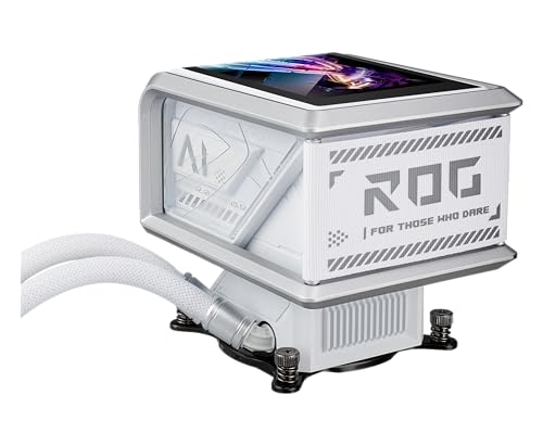 ASUS ROG RYUO IV SLC 360 ARGB White Edition All in one CPU Liquid Cooler  Shortened tubing for Clean Aesthetic  Movable Curved 6 67 inch Display  6 Year Warranty