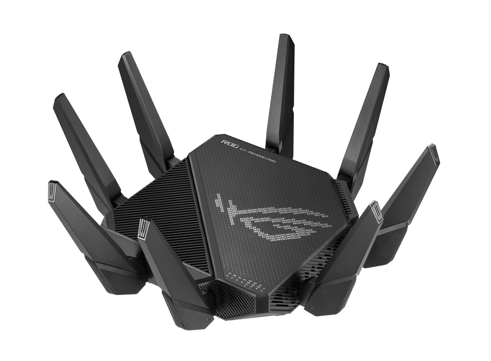 ASUS ROG Rapture GT AX11000 Pro Tri Band WiFi 6 gaming router  10G port  Quad core 2 0 GHz CPU  ASUS RangeBoost Plus  UNII4  Triple level game acceleration  Lifetime internet security  AiMesh support