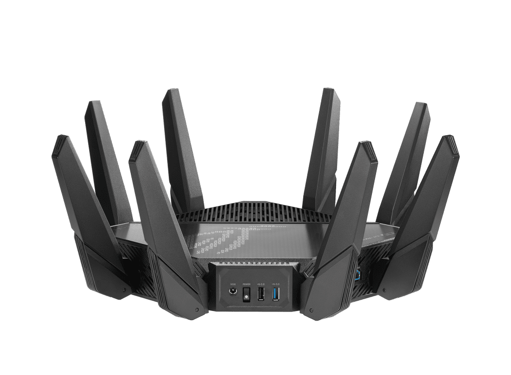 ASUS ROG Rapture GT AX11000 Pro Tri Band WiFi 6 gaming router  10G port  Quad core 2 0 GHz CPU  ASUS RangeBoost Plus  UNII4  Triple level game acceleration  Lifetime internet security  AiMesh support