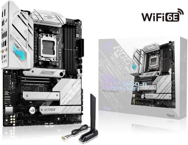 Placa base para juegos ASUS ROG STRIX B650-A GAMING WIFI 6E Socket AM5 (LGA 1718) Ryzen 7000 (12 + 2 etapas de potencia, DDR5, tres ranuras M.2, PCIe 4.0, LAN 2.5G, WiFi 6E, puerto USB 3.2 Gen 2x2 Tipo-C)