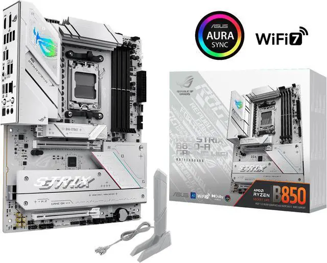 ASUS ROG STRIX B850 A GAMING WIFI AMD AM5 B850 ATX motherboard 14 2 2 power stages  DDR5 AEMP  2 5G LAN  WiFi 7 with Q Antenna  4x M 2  PCIe 5 0  USB 20Gbps Type C  AI Networking II  ASUS AI Advisor