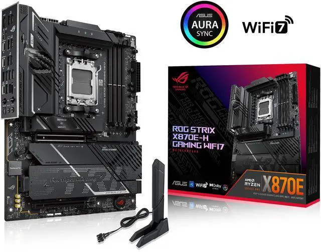 ASUS ROG STRIX X870E H GAMING WIFI7 AMD X870E H ATX motherboard with 16 2 1 power stages  Dynamic OC Switcher  Core Flex  DDR5 AEMP  WiFi 7  4x M 2  PCIe 5 0  Q Release  dual USB4 ports and USB 10Gbps Type C