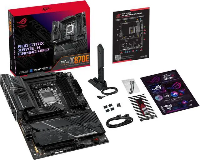 ASUS ROG STRIX X870E H GAMING WIFI7 AMD X870E H ATX motherboard with 16 2 1 power stages  Dynamic OC Switcher  Core Flex  DDR5 AEMP  WiFi 7  4x M 2  PCIe 5 0  Q Release  dual USB4 ports and USB 10Gbps Type C