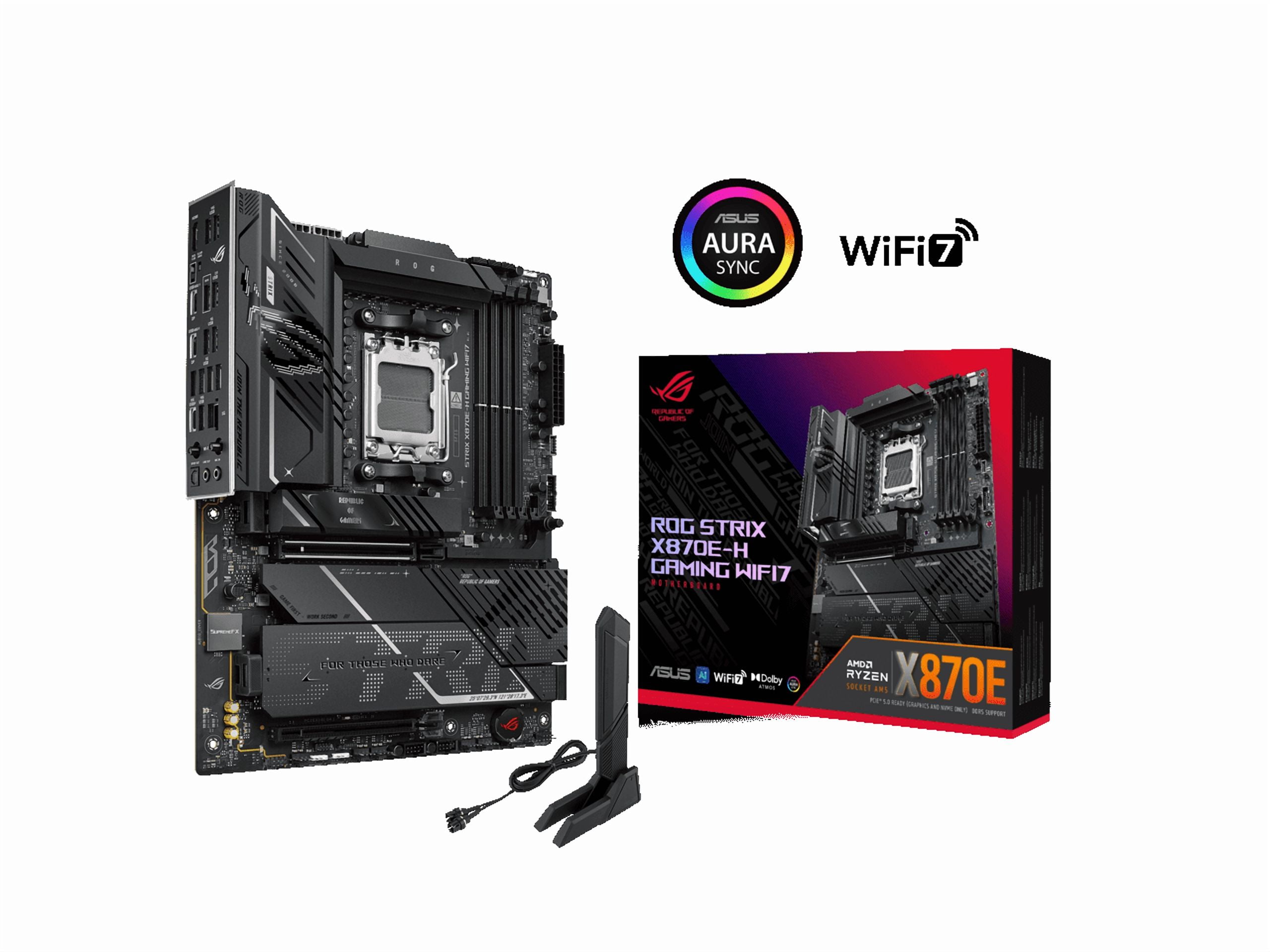 ASUS ROG STRIX X870E H GAMING WIFI7 AMD X870E H ATX motherboard with 16 2 1 power stages  Dynamic OC Switcher  Core Flex  DDR5 AEMP  WiFi 7  4x M 2  PCIe 5 0  Q Release  dual USB4 ports and USB 10Gbps