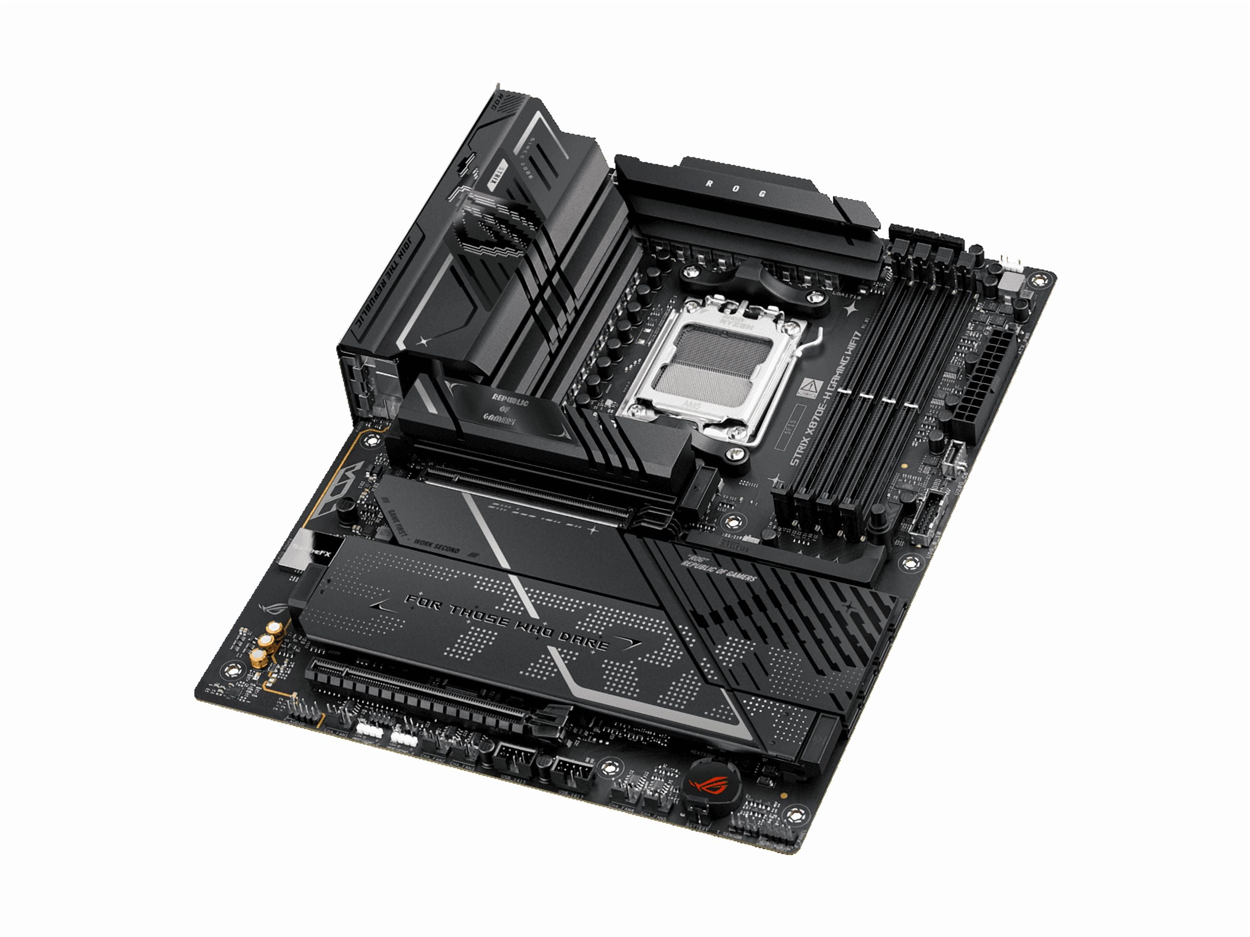 ASUS ROG STRIX X870E H GAMING WIFI7 AMD X870E H ATX motherboard with 16 2 1 power stages  Dynamic OC Switcher  Core Flex  DDR5 AEMP  WiFi 7  4x M 2  PCIe 5 0  Q Release  dual USB4 ports and USB 10Gbps
