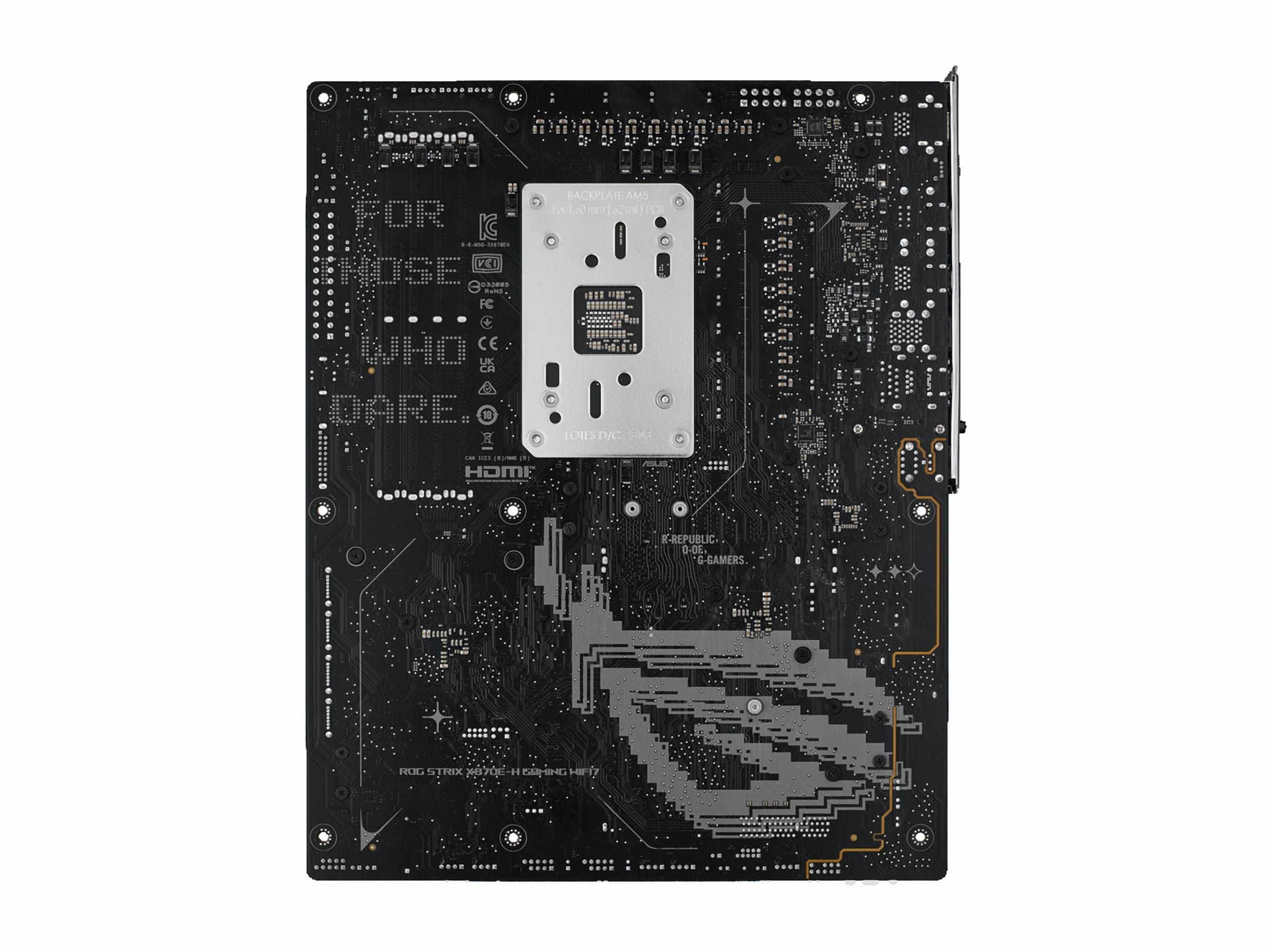 ASUS ROG STRIX X870E H GAMING WIFI7 AMD X870E H ATX motherboard with 16 2 1 power stages  Dynamic OC Switcher  Core Flex  DDR5 AEMP  WiFi 7  4x M 2  PCIe 5 0  Q Release  dual USB4 ports and USB 10Gbps