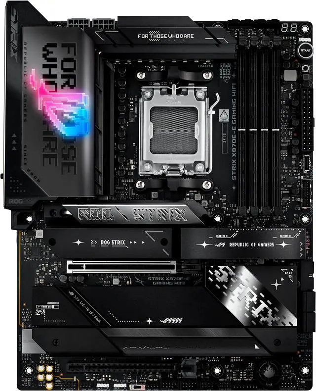 ASUS ROG STRIX X870E E GAMING WIFI AMD AM5 X870 ATX motherboard 18 2 2 power stages  Dynamic OC Switcher  Core Flex  DDR5 AEMP  WiFi 7  5x M 2  PCIe 5 0  Q Release Slim  USB4  AI OCing & Networking